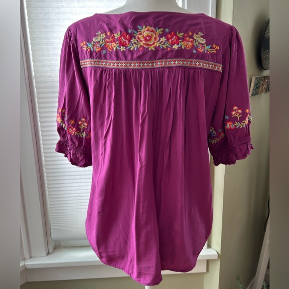 Savanna Jane Shirt Embroidery Floral Purple Women's Top Festival Boho Size Med - Picture 8 of 10
